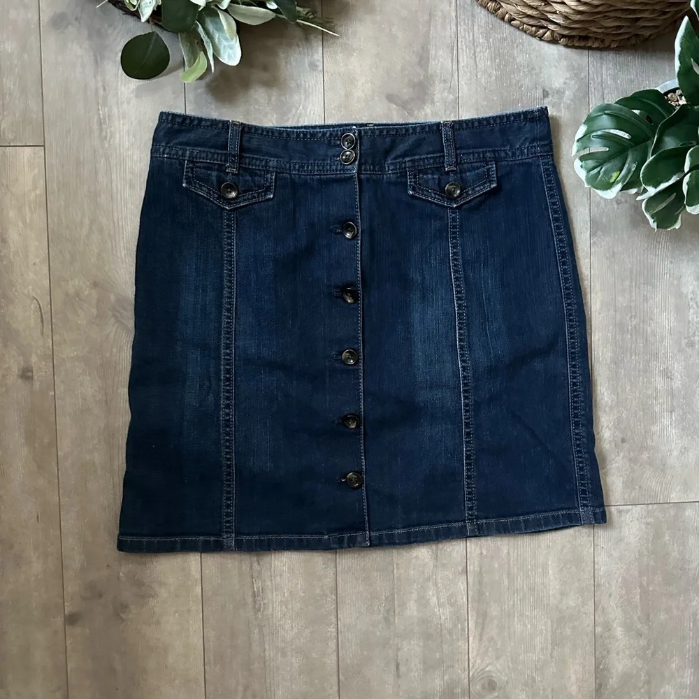 Y2K Ann Taylor Denim Button-Front Skirt Stretch